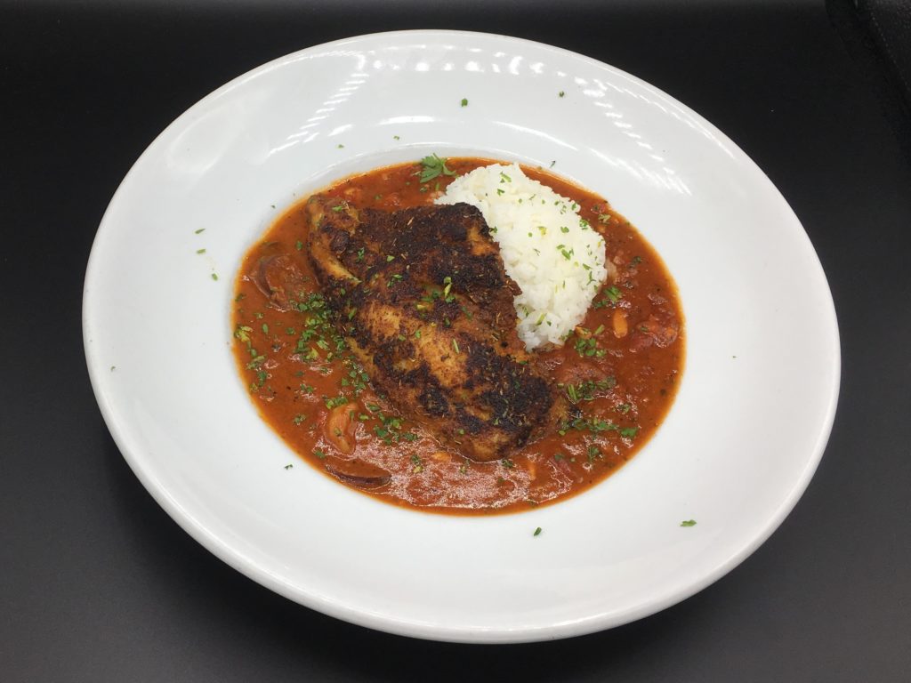 blackened catfish over jambalaya
